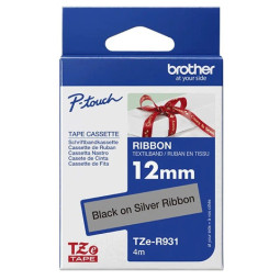 Satiininauha 12mm Musta/hopea Brother TZe-R931