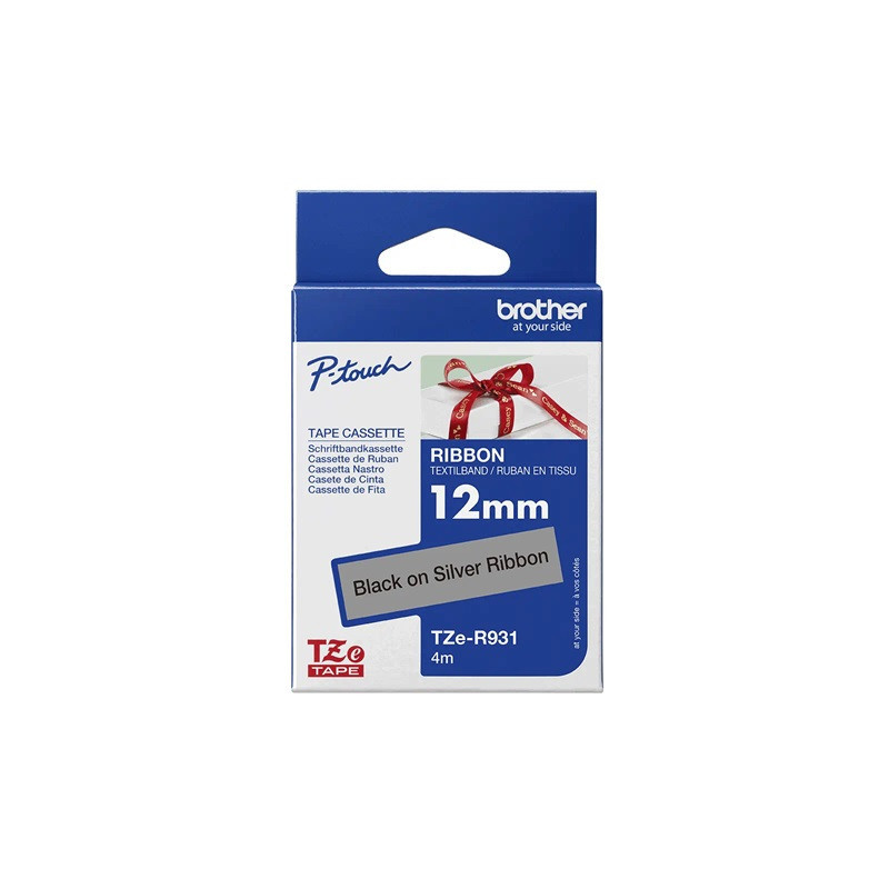 Satiininauha 12mm Musta/hopea Brother TZe-R931