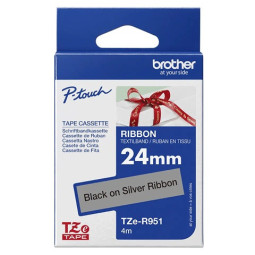 Satiininauha 12mm Musta/hopea Brother TZe-R931