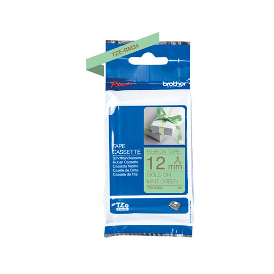 Satiininauha 12mm Kulta/mintunvihreä Brother TZe-RM34