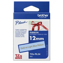 Satiininauha 12mm Kulta/vaaleansininen Brother TZe-RL34