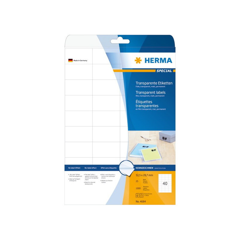 Herma 4684 Läpinäkyvä tarra 52,5x29,7mm 40-jakoinen