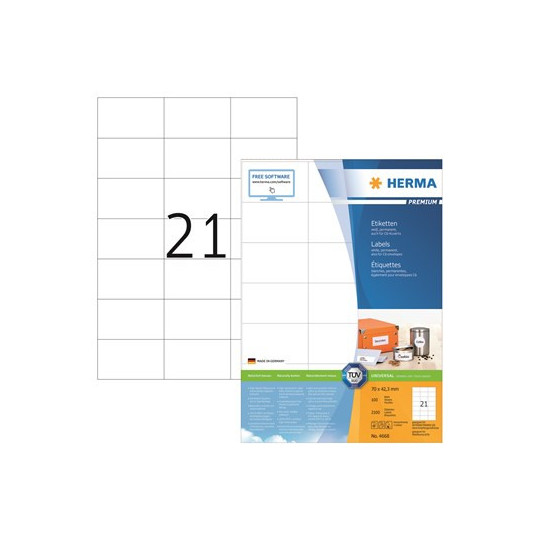 Tulostustarra 70x42,3mm 21-jakoinen Herma 4668