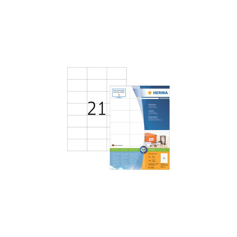 Tulostustarra 70x42,3mm 21-jakoinen Herma 4668