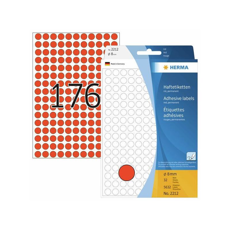 Herma 2212 Pyöreä punainen tarra 8 mm