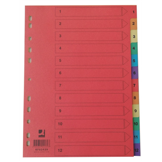 Numerohakemisto 1-12 Kartonki VÄRILLINEN