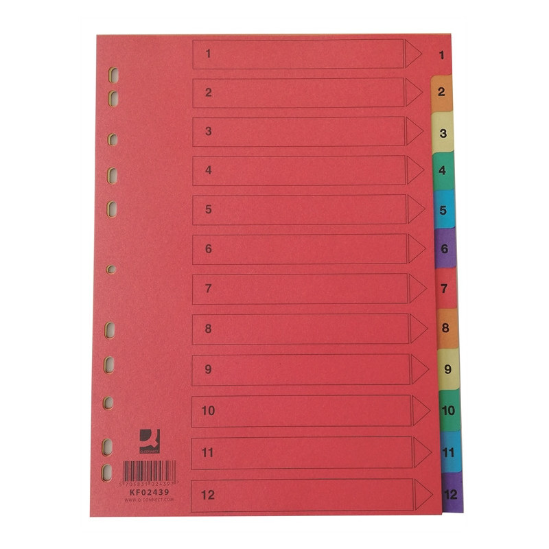 Numerohakemisto 1-12 Kartonki VÄRILLINEN