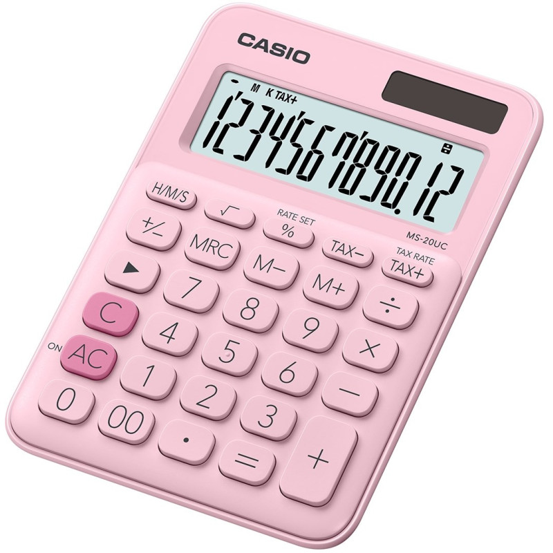 Casio MS-20UC Roosa pöytälaskin - edullinen ja tyylikäs peruslaskin