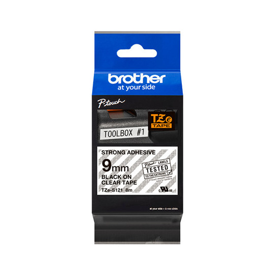 Brother TZe-S121 9mm STRONG Musta/Kirkas (P-Touch)