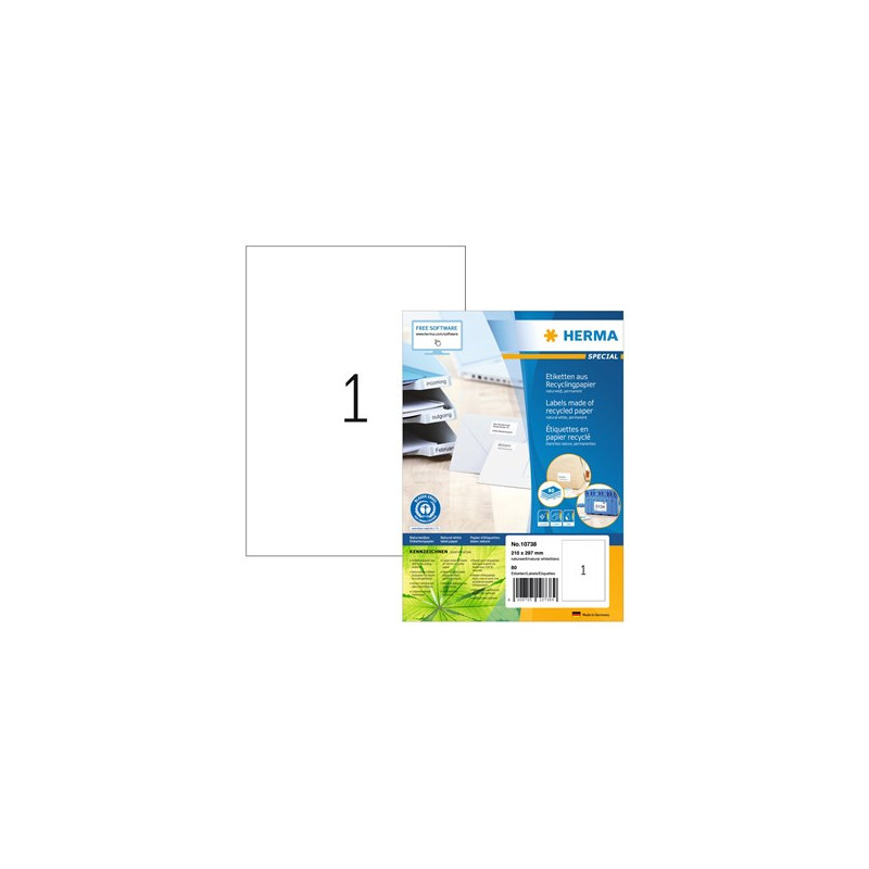 Tulostustarra 210x297mm 1-jakoinen Herma EKO 10738