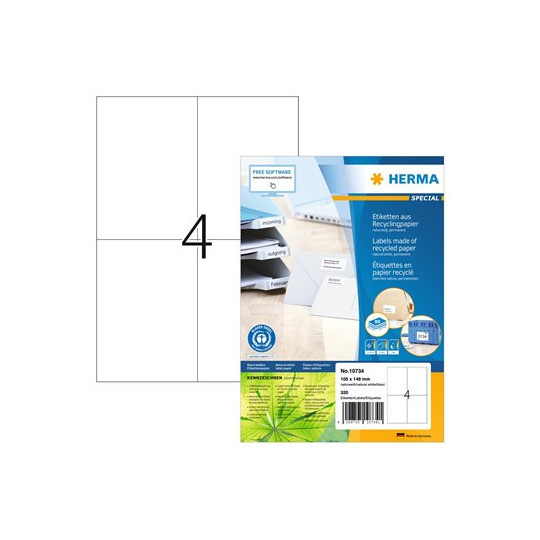 Tulostustarra A4 105x148mm 4-jakoinen Herma EKO 10734