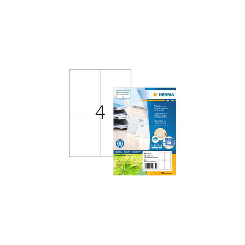 Tulostustarra A4 105x148mm 4-jakoinen Herma EKO 10734