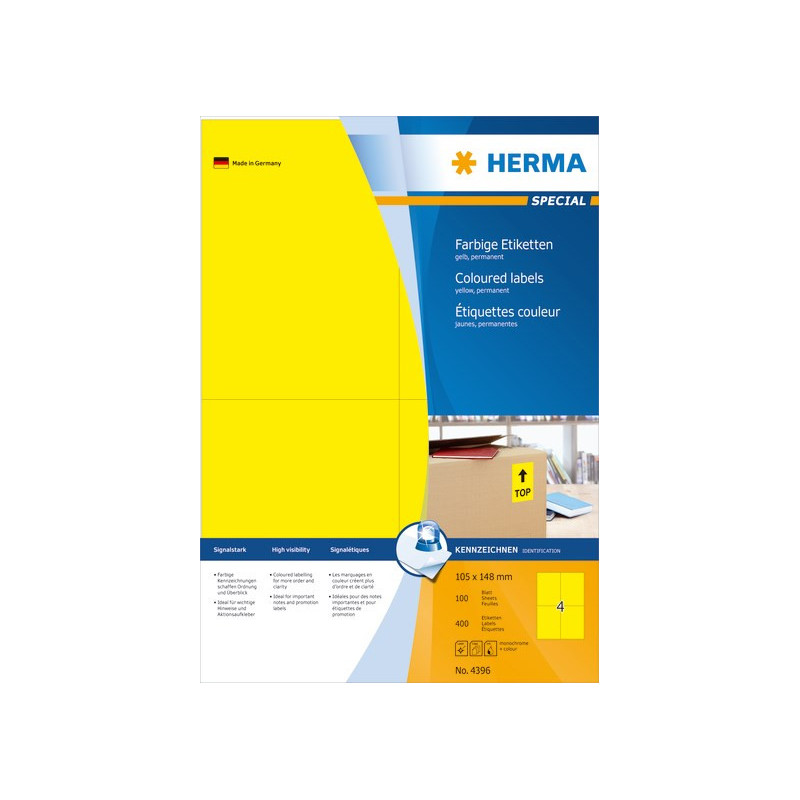 Herma 4396 Keltainen 105x148 mm 4-jakoinen /400kpl