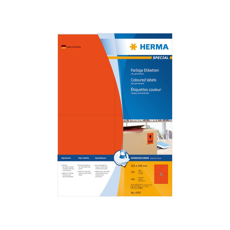 Herma 4397 Punainen 105x148mm 4-jakoinen /400kpl