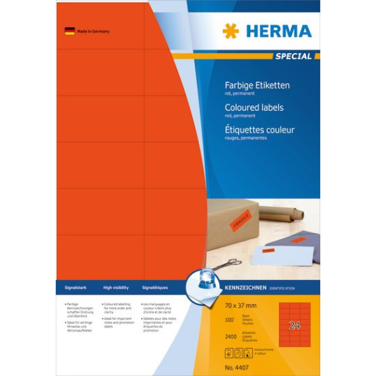 Herma 4407 Punainen 70x37mm 24-jakoinen /2400kpl