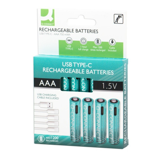 Akkuparisto AAA 750mAh USB-C Q-Connect /4kpl