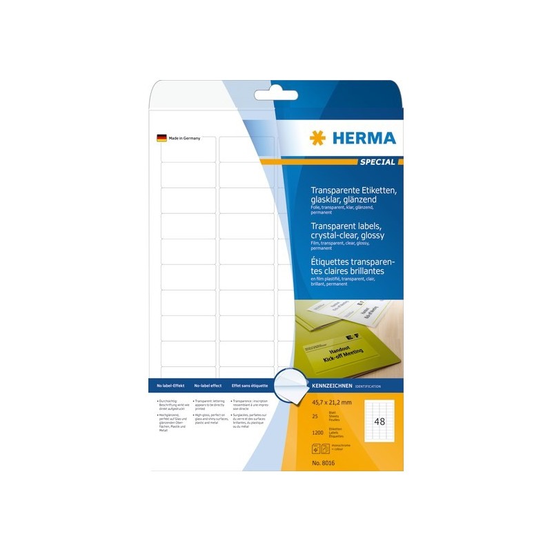 Herma 8016 Läpinäkyvä tarra 45,7x21,2mm 48-jakoinen