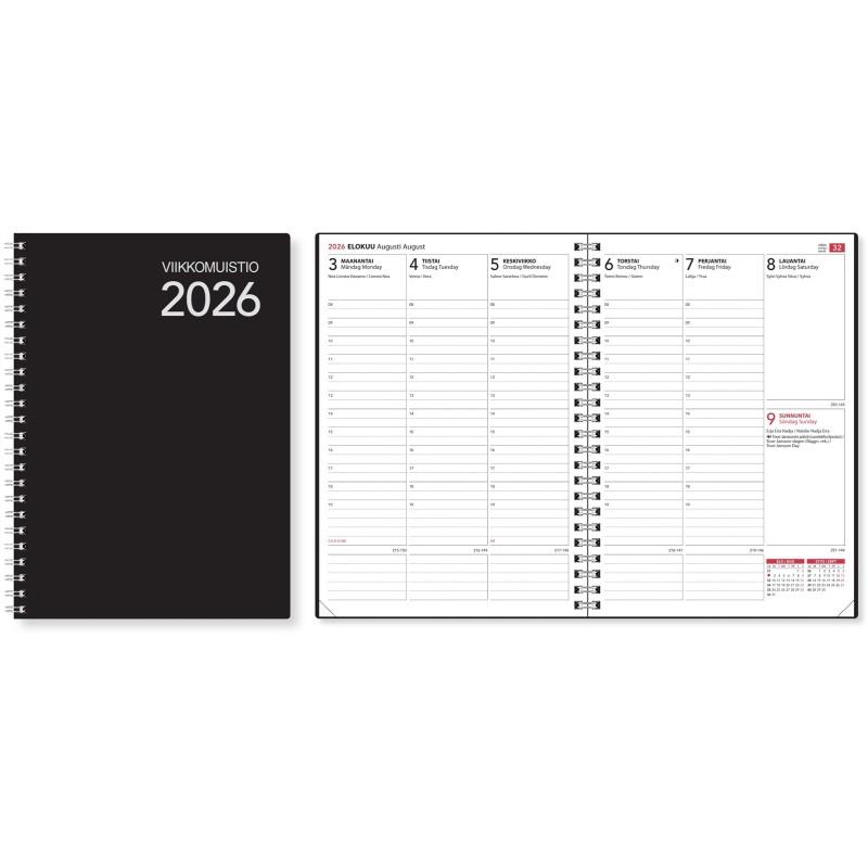 Viikkomuistio-vuosipaketti 2026 - käytä myös sellaisenaan pöytäkalenterina