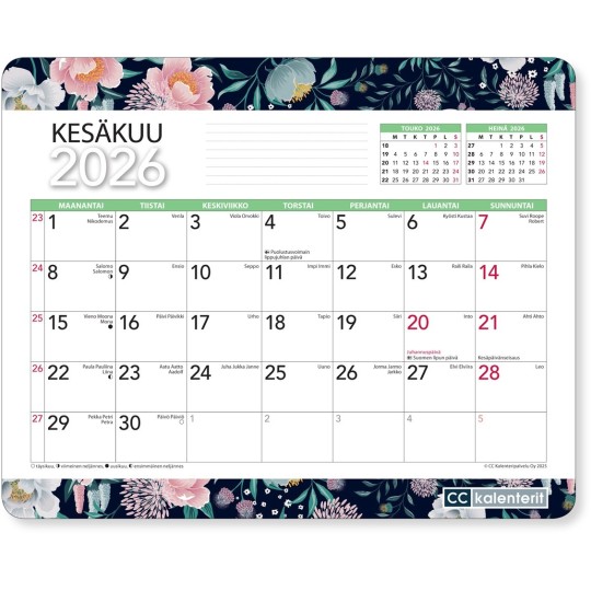 Hiirimattokalenteri 2026 - kätevä hiirimatto ja kalenteri sopii myös liikelahjaksi