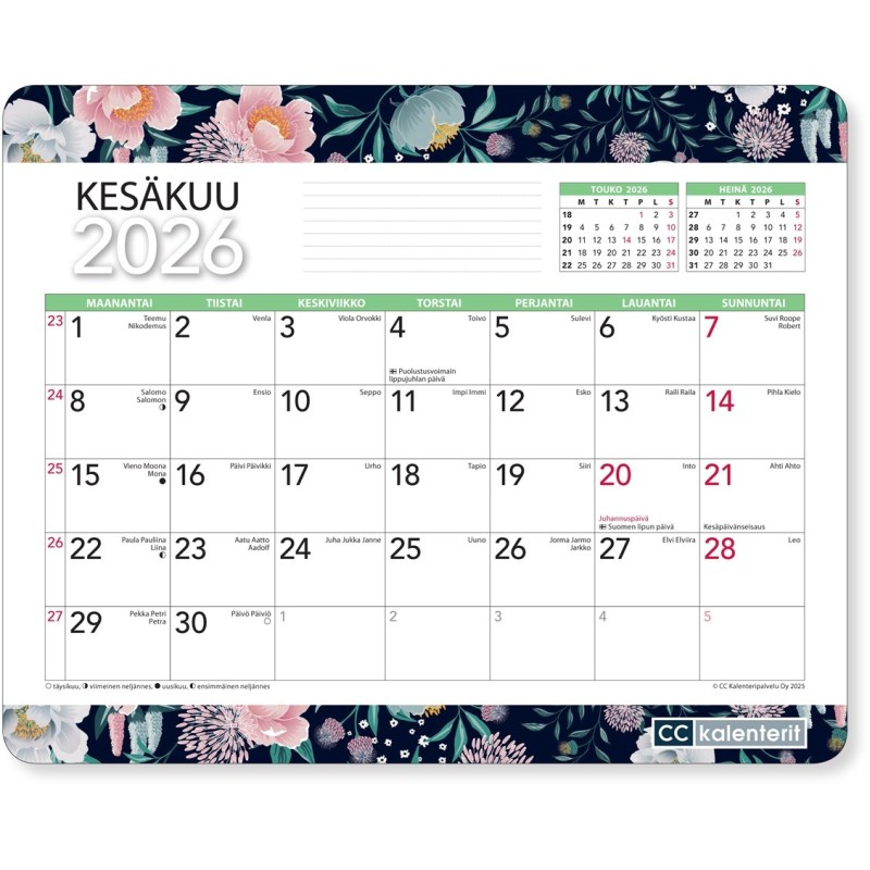 Hiirimattokalenteri 2026 - kätevä hiirimatto ja kalenteri sopii myös liikelahjaksi