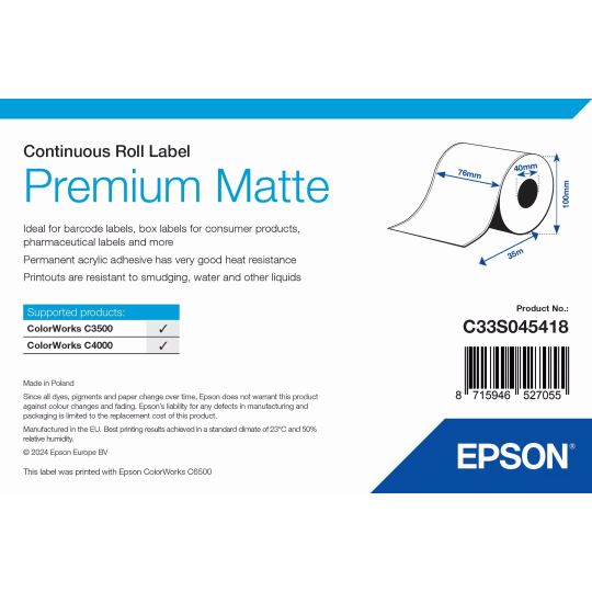 Premium Matte Label Continuous  -rulla 76mm x 35m