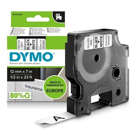 Tarrakasetti 12mm Musta/valkoinen Dymo 45013 - lukuisia käyttökohteita sisällä ja ulkona