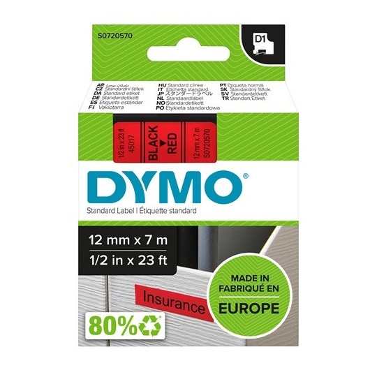 Tarrakasetti 12mm Musta/punainen Dymo 45017 - lukuisia käyttökohteita sisällä ja ulkona