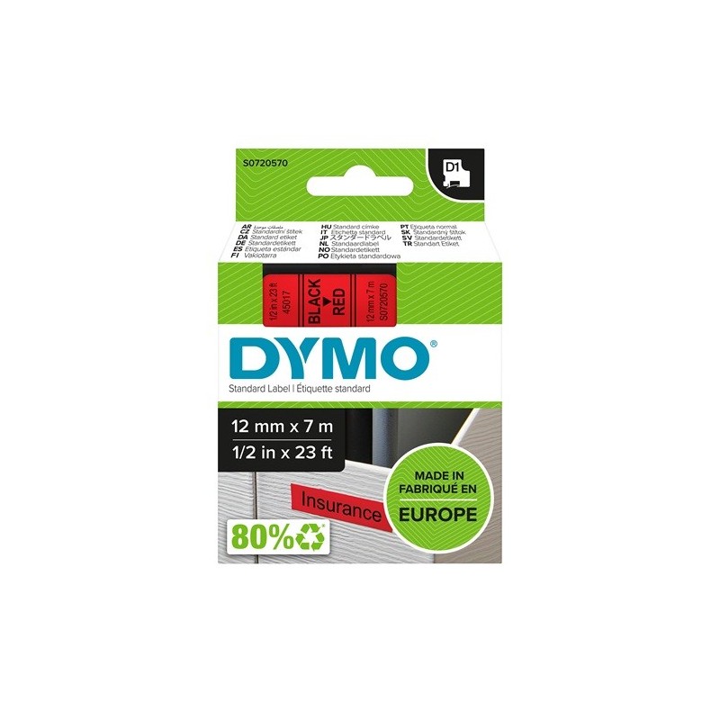 Tarrakasetti 12mm Musta/punainen Dymo 45017 - lukuisia käyttökohteita sisällä ja ulkona