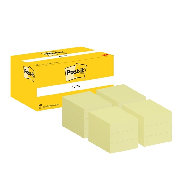 Viestilappu Post-It Kanariankeltainen 38x51mm /12x100kpl – aito ja alkuperäinen