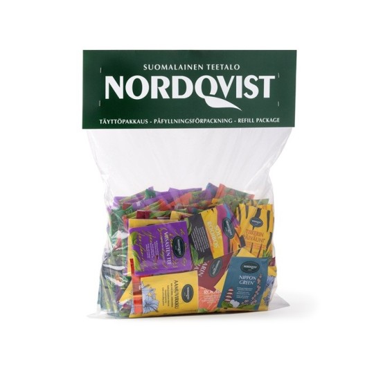 Norqvistin Tee Hetkestä Elämys -täyttöpussin avulla täytät tyhjentymään päässeen Teetaivas-lajitelman.