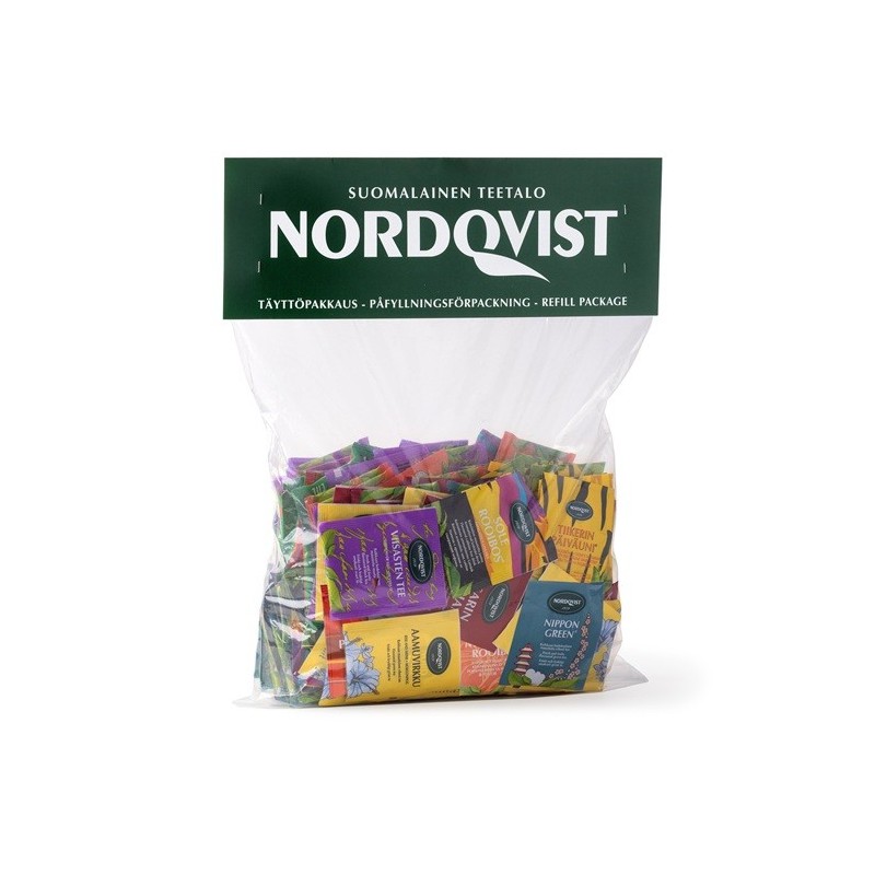Norqvistin Tee Hetkestä Elämys -täyttöpussin avulla täytät tyhjentymään päässeen Teetaivas-lajitelman.