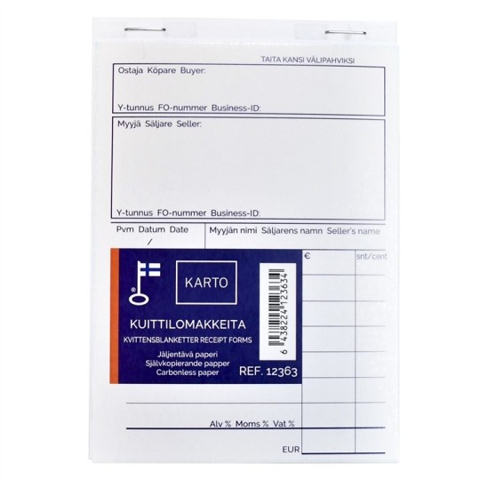 Kuittilomake A6 jäljentävä (pystymalli)