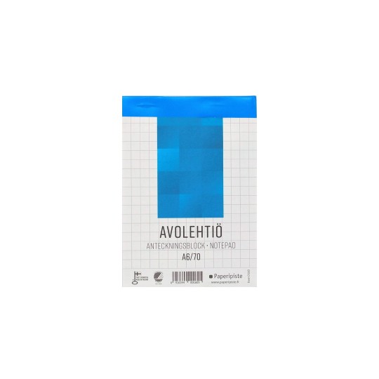 Laadukas kotimainen A6-avolehtiö. Tällä perinteisellä tuotteella on Joutsenmerkki ja Avainlippu.