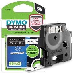 Dymo D1 Extra Strong 12mmx5,5m Musta/Valkoinen