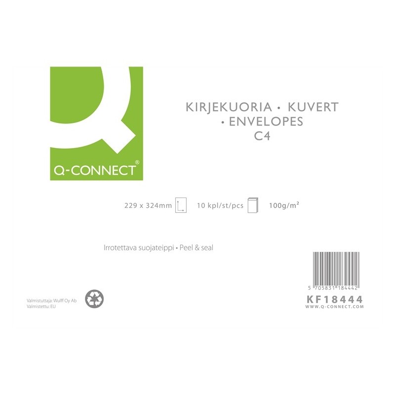 Kirjekuori C4 Uusiopaperi /10kpl Q-Connect
