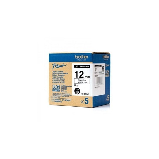 Brother HGe-231 12mm /5kpl Musta/Valkoinen