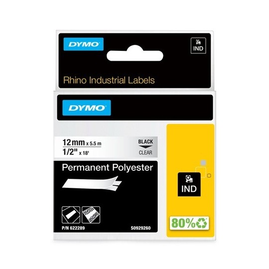 Dymo RP 12mm Polyester musta/kirkas