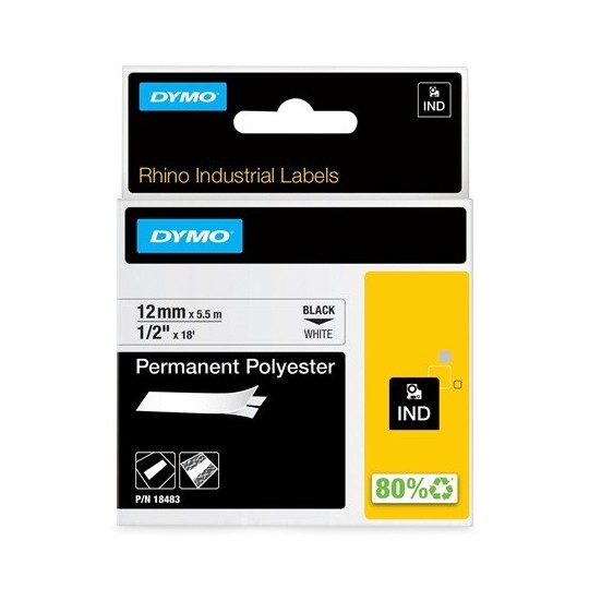 Dymo RP 12mm Polyester musta/valkoinen