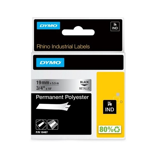 Dymo RP 19mm Polyester musta/metalli