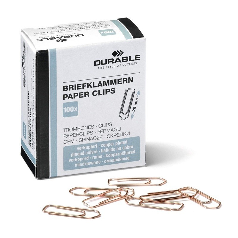 Paperiliitin 26mm /100kpl Durable - kuparipintainen klemmari