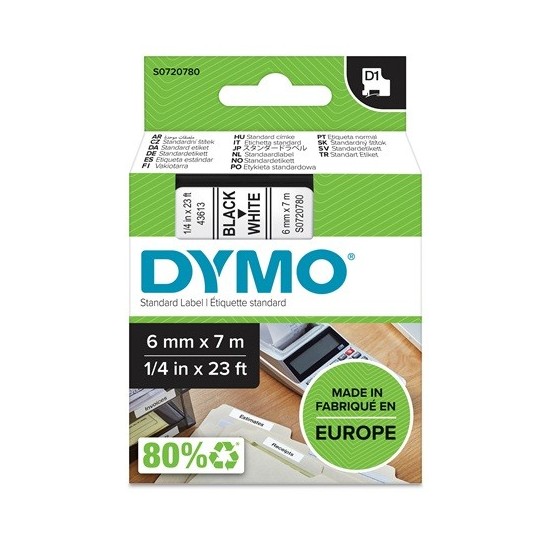 Tarrakasetti 6mm Musta/valkoinen Dymo 43613