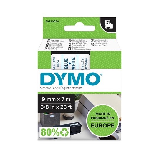 Tarrakasetti 9mm Sininen/valkoinen Dymo 40914