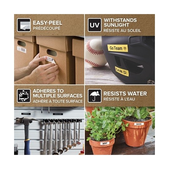 Tarrakasetti 12mm Valkoinen/musta Dymo 45021 - lukuisia käyttökohteita sisällä ja ulkona