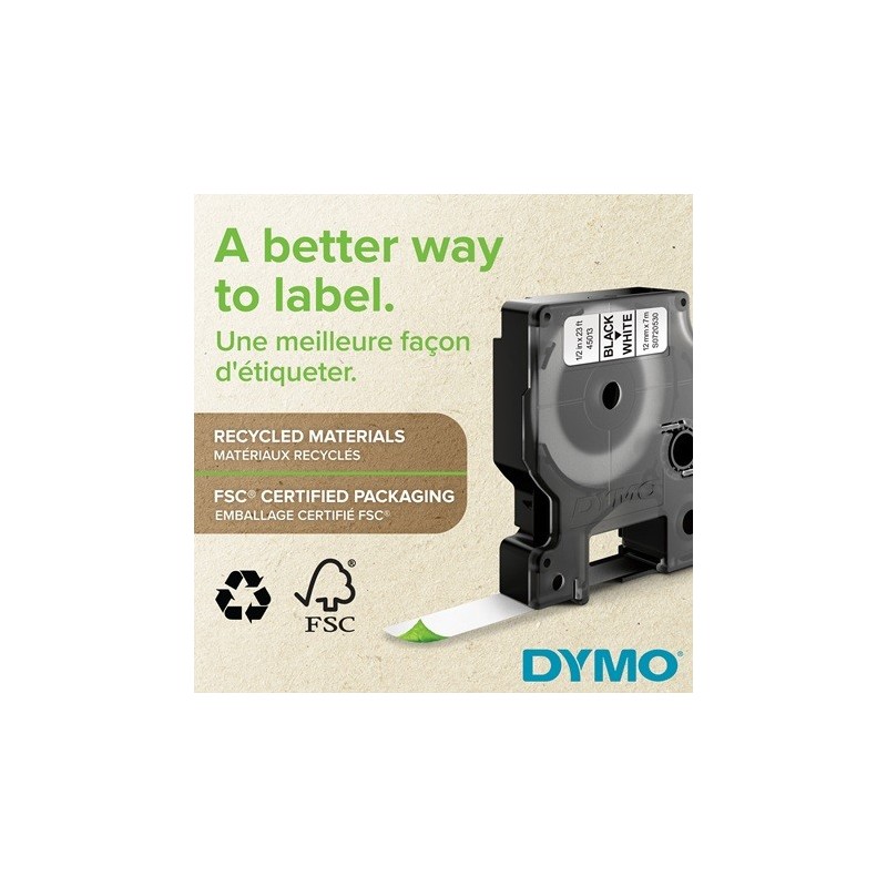Tarrakasetti 12mm Musta/valkoinen Dymo 45013 - ekologinen, alkuperäinen tuote