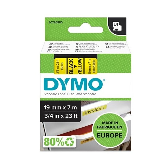 Tarrakasetti 19mm Musta/keltainen Dymo 45808 - lukuisia käyttökohteita sisällä ja ulkona