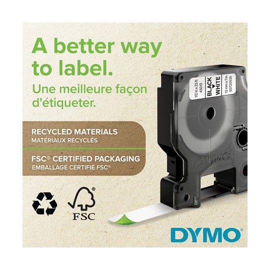 Tarrakasetti 19mm Musta/valkoinen Dymo 45803