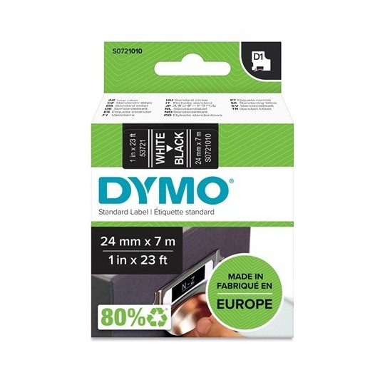Tarrakasetti 24mm Valkoinen/musta Dymo 53721 - lukuisia käyttökohteita sisällä ja ulkona