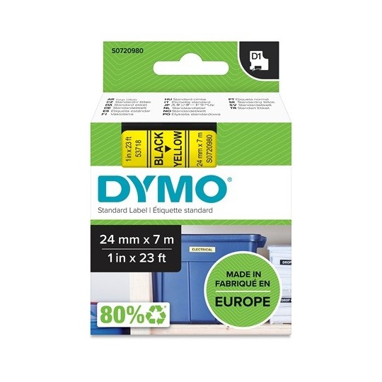 Tarrakasetti 24mm Musta/keltainen Dymo 53718 - lukuisia käyttökohteita sisällä ja ulkona