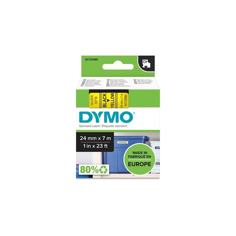 Tarrakasetti 24mm Musta/keltainen Dymo 53718 - lukuisia käyttökohteita sisällä ja ulkona