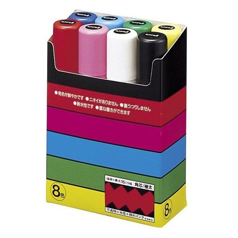 Maalikynäsarja 17mm /8kpl UNI Posca PC-17K Paint Marker. Kestävä ja peittävä mattapinta lähes kaikille pinnoille.